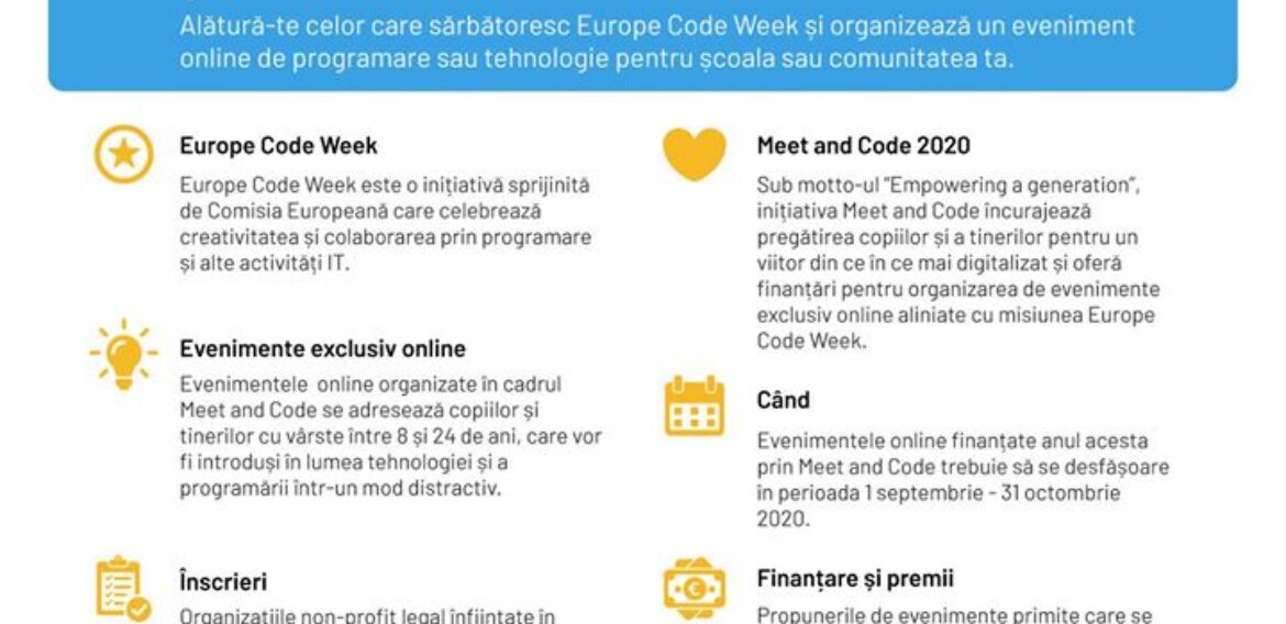 Meet and Code 2020 finanțează evenimente online de programare și tehnologie