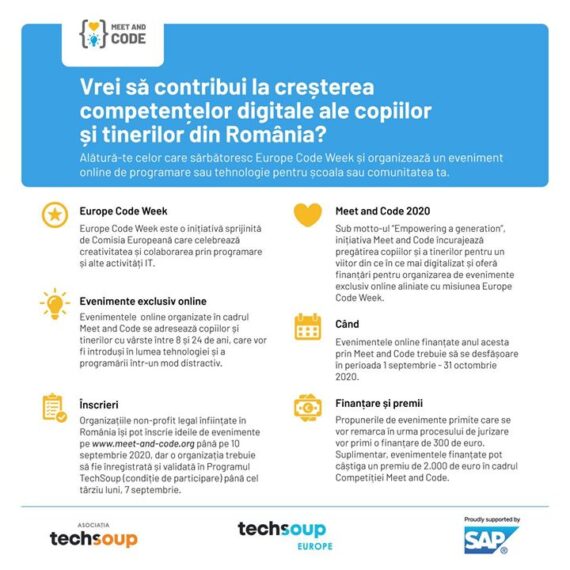 Meet and Code 2020 finanțează evenimente online de programare și tehnologie