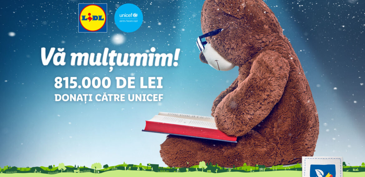 Lidl donează, cu sprijinul clienților săi, 815.000 de lei către UNICEF