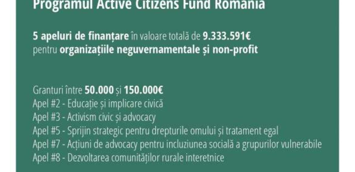 Finanțare de peste 9 milioane euro pentru ONG-uri prin Active Citizens Fund România
