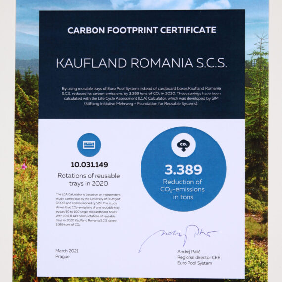 Kaufland România primește certificatul pentru reducerea amprentei de carbon din partea Euro Pool System