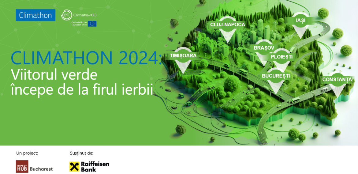 Climathon 2024, un hackathon global dedicat soluțiilor climatice, invită organizatori locali și inovatori pasionați de sustenabilitate din 7 orașe din România să se alăture mișcării globale și să contribuie la crearea unui viitor sustenabil