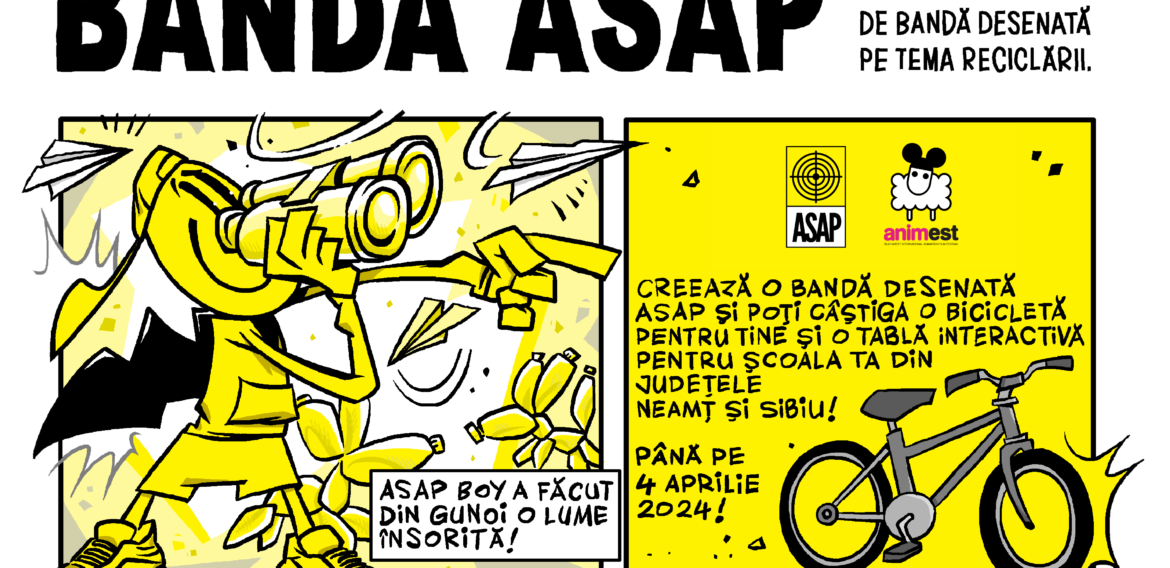 Concurs de benzi desenate cu premii pentru elevii din județele Sibiu și Neamț.  ASAP România și Animest îi invită să își imagineze eroul reciclării